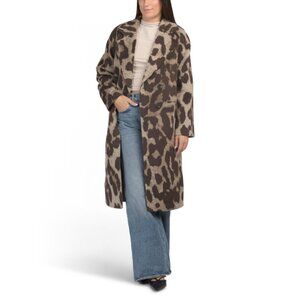 AVEC LES FILLES Brown Leopard Wool Blend Leopard Print Relaxed Walker Coat